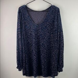 Karen Kane Blue Velvet Burnout Long Sleeve Sheer Top Size 3X